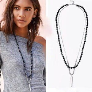 Stella & Dot Silver & Black Rayna Pendant Necklace